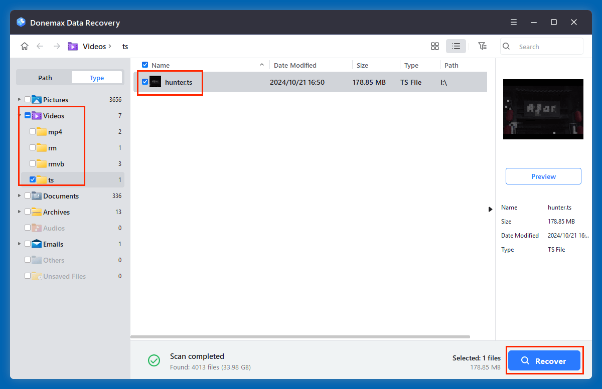 recover deleted .TS files