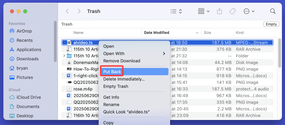 recover deleted .TS files