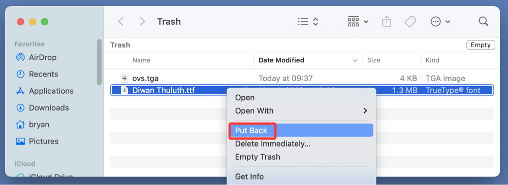 recover deleted TTF files on Mac