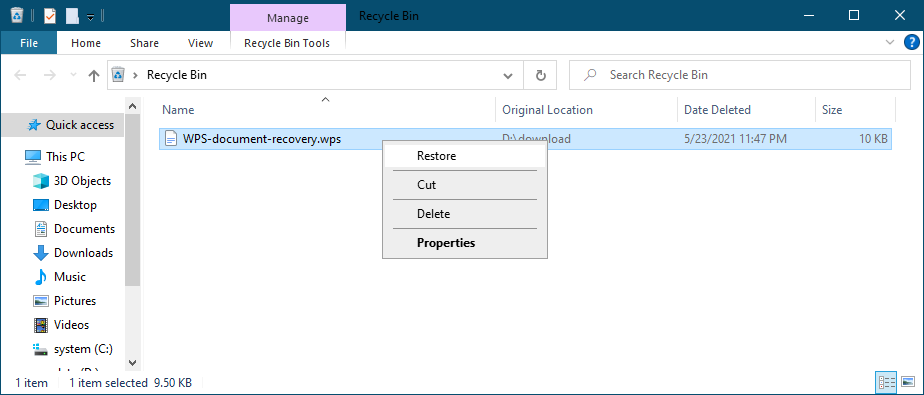 how to recover deleted WPS Office documents