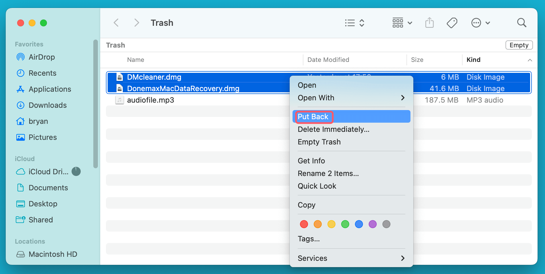 recover deleted DMG files on Mac