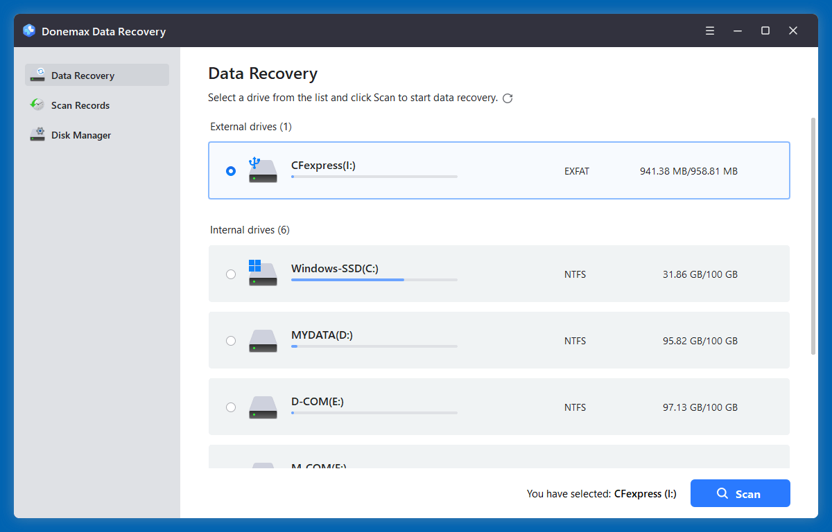 Recovering lost data from a CFexpress card