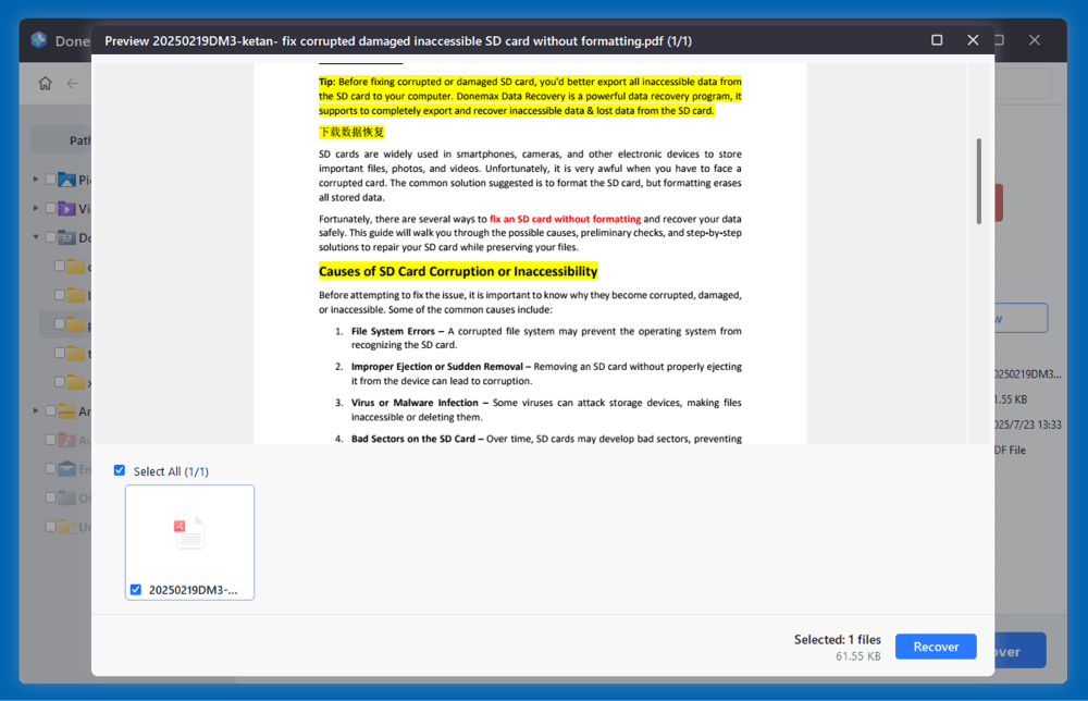 recover lost PDF files from a formatted drive