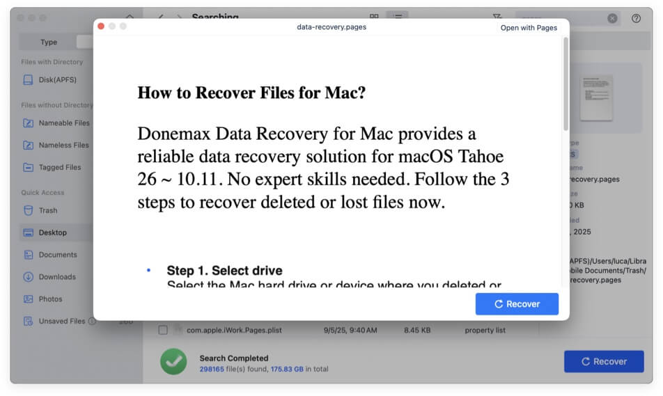 recover unsaved or lost Pages documents on Mac