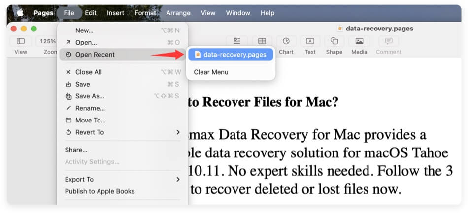 recover unsaved or lost Pages documents on Mac