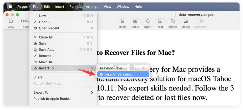 recover unsaved or lost Pages documents on Mac