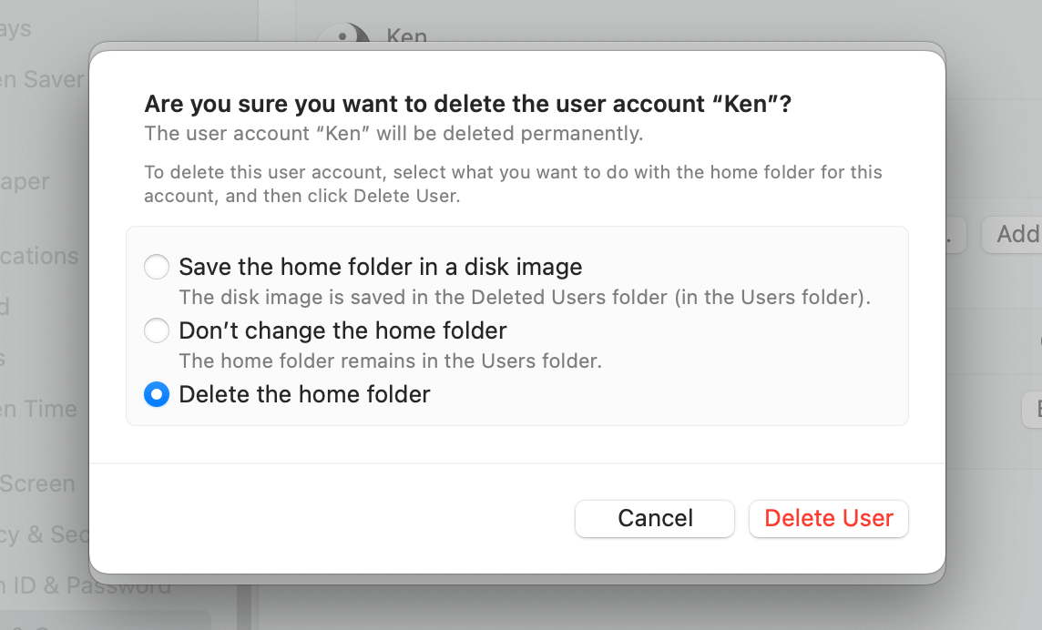 Removing a User Account in macOS Ventura and Later
