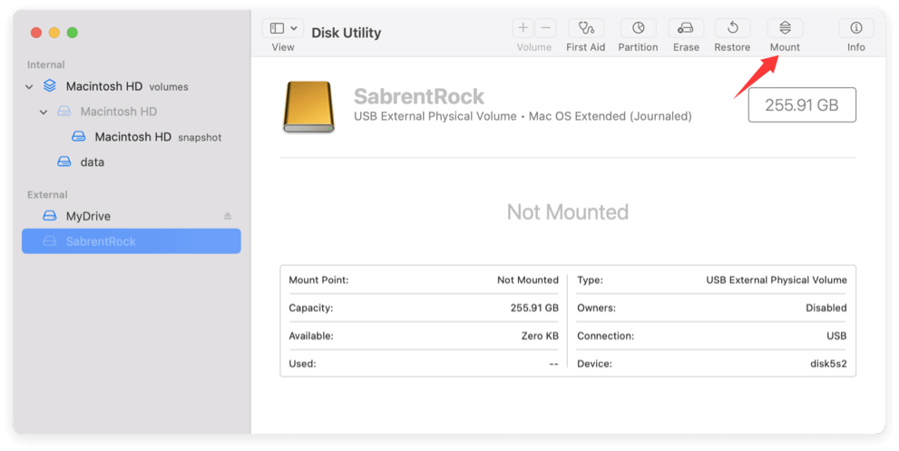 Sabrent Rocket external SSD not mounting on Mac