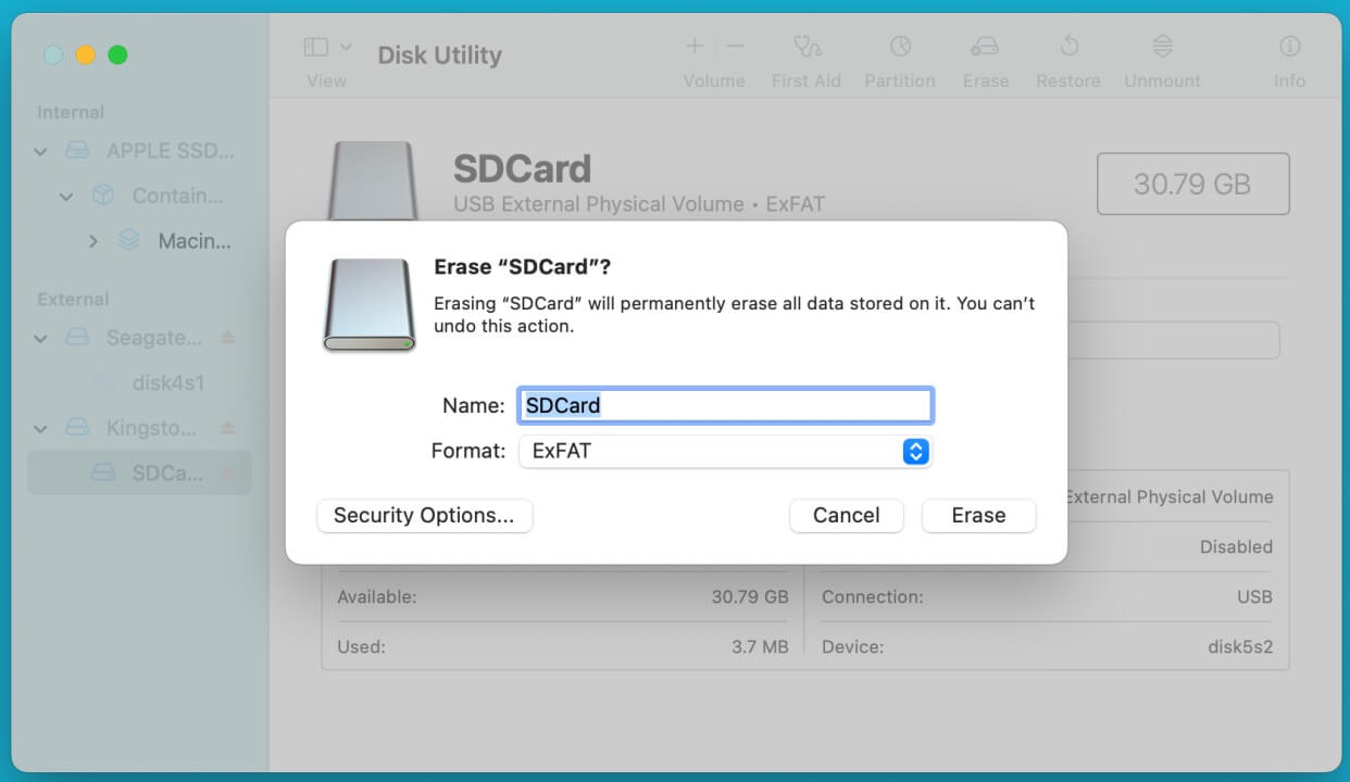 SD card isn't showing up in Mac Finder