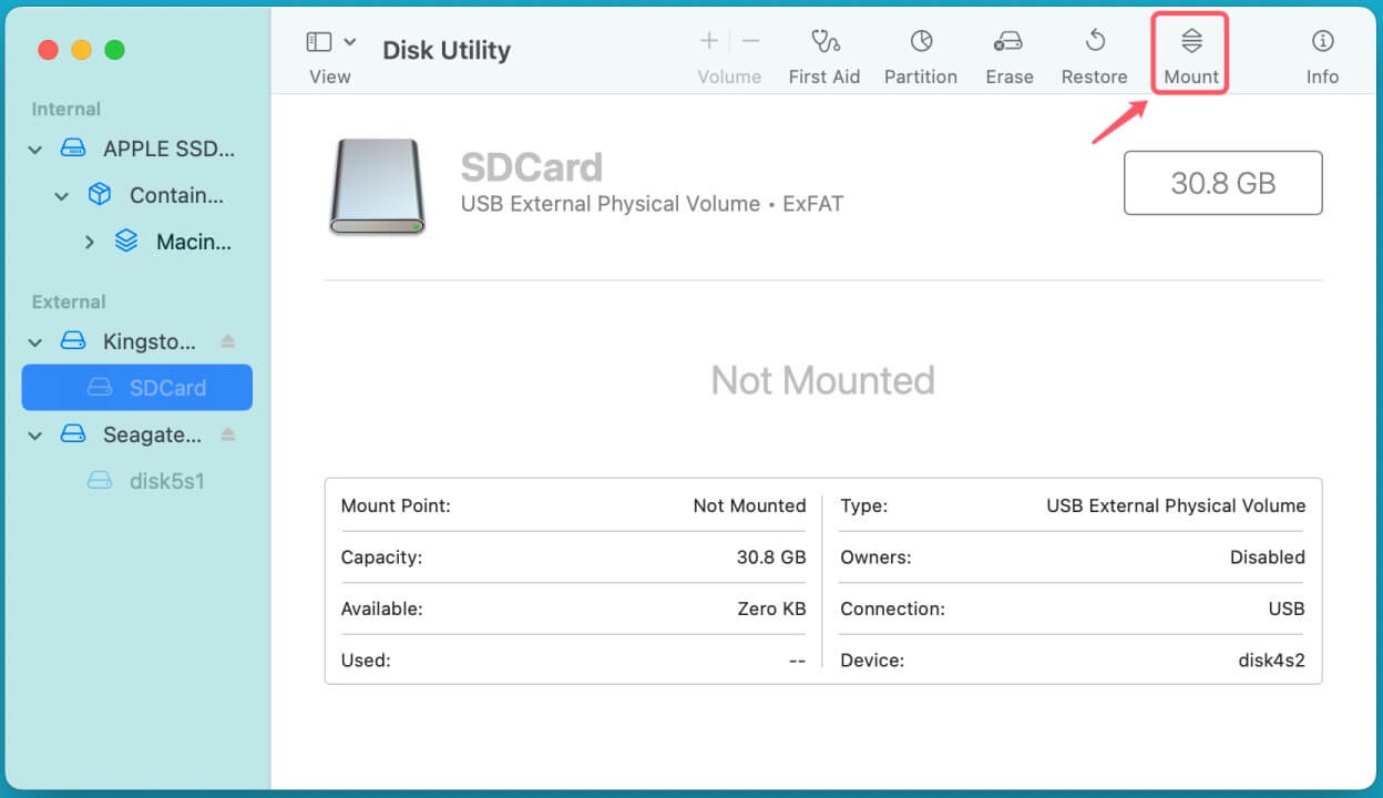 SD card isn't showing up in Mac Finder