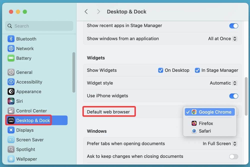 change your default web browser