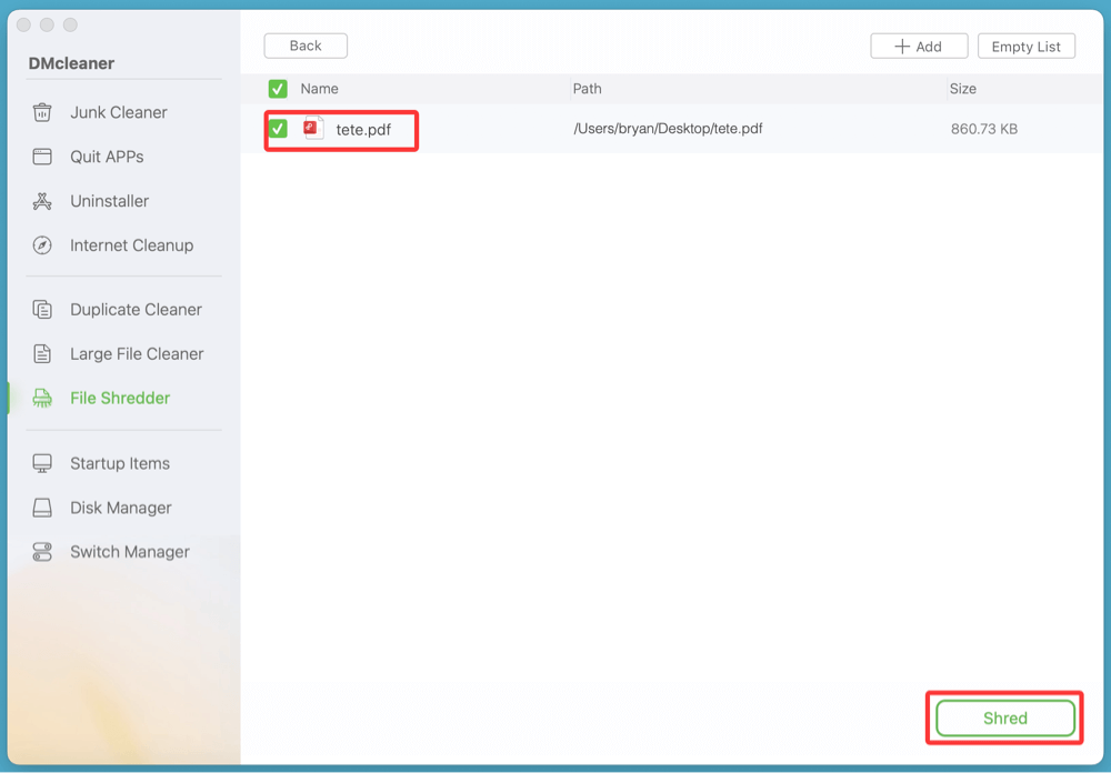 shred a PDF file on Mac