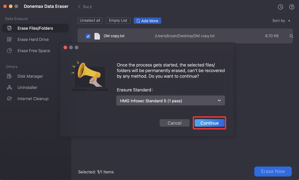 permanently shred a text file