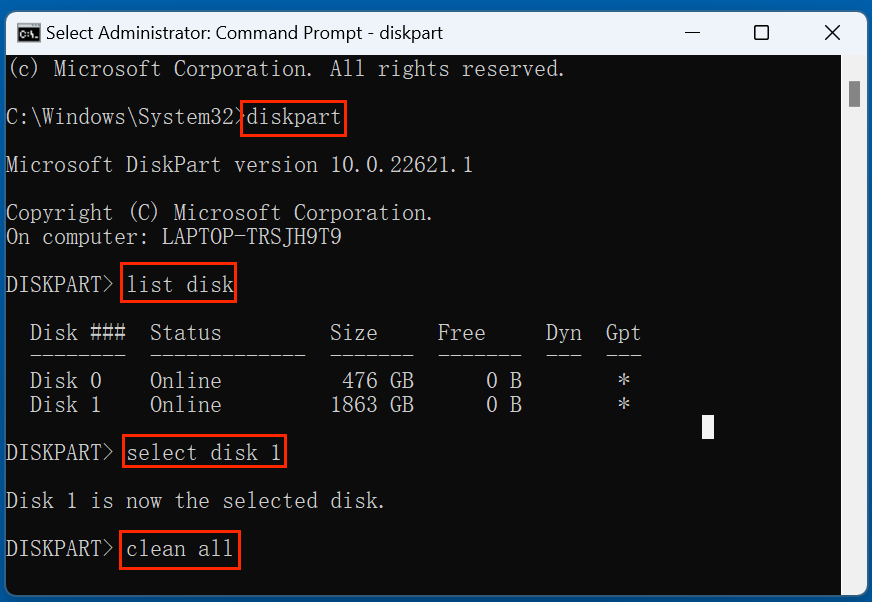 DiskPart Secure Erase