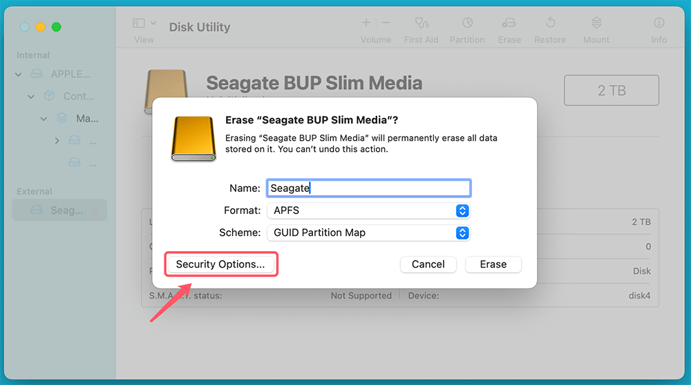 select a secure erase method