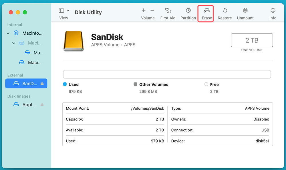 Click Erase at the top of the window