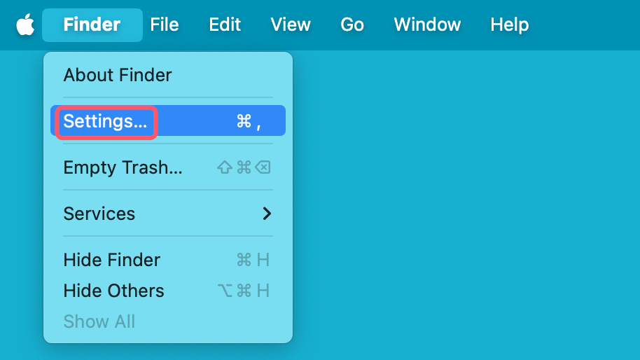 Open Finder and click Finder Settings