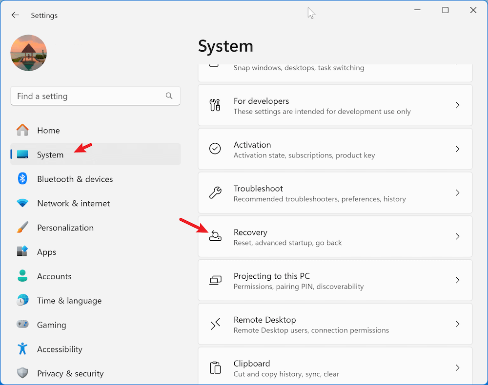 System Restore on Windows