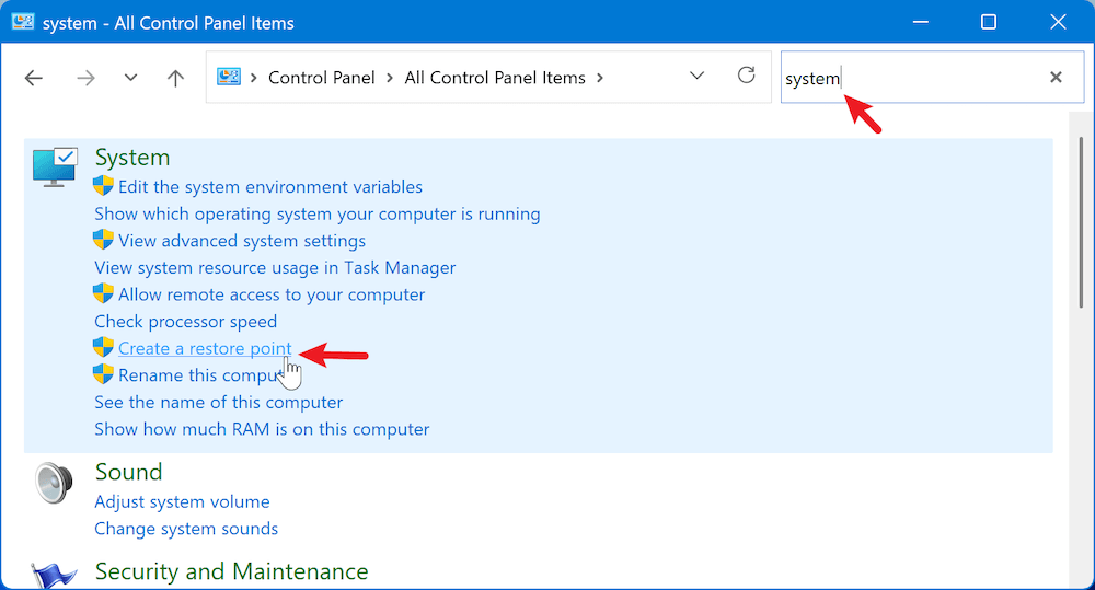 System Restore on Windows