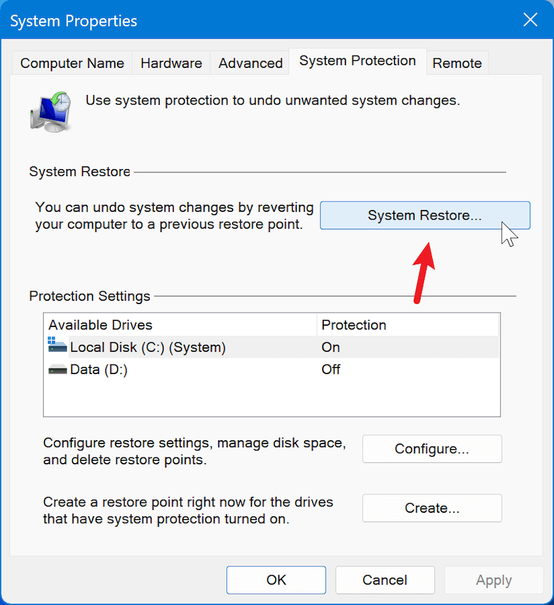 System Restore on Windows