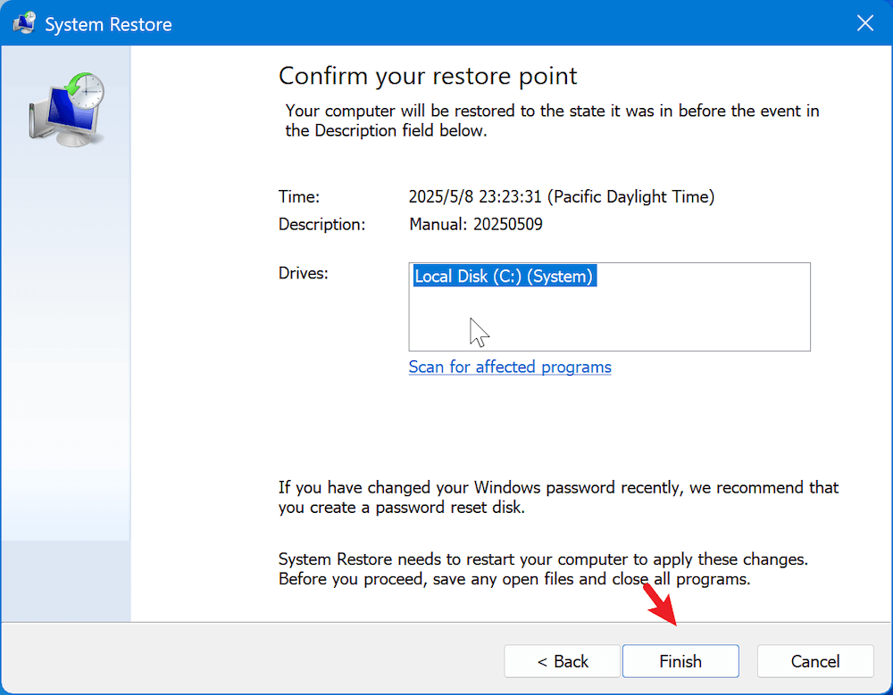 System Restore on Windows