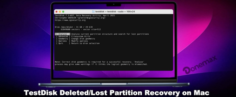 TestDisk deleted/lost partition recovery on Mac