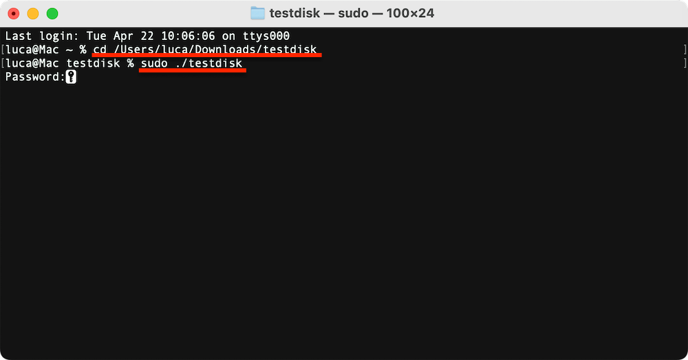 TestDisk deleted/lost partition recovery on Mac