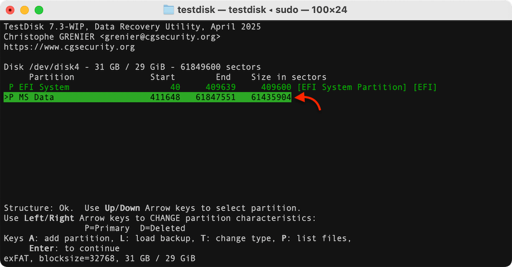 TestDisk deleted/lost partition recovery on Mac