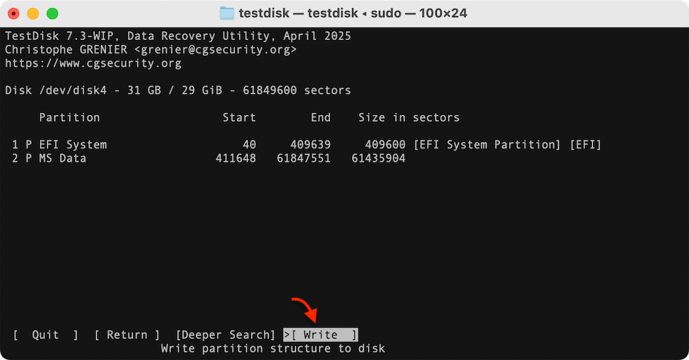 TestDisk deleted/lost partition recovery on Mac