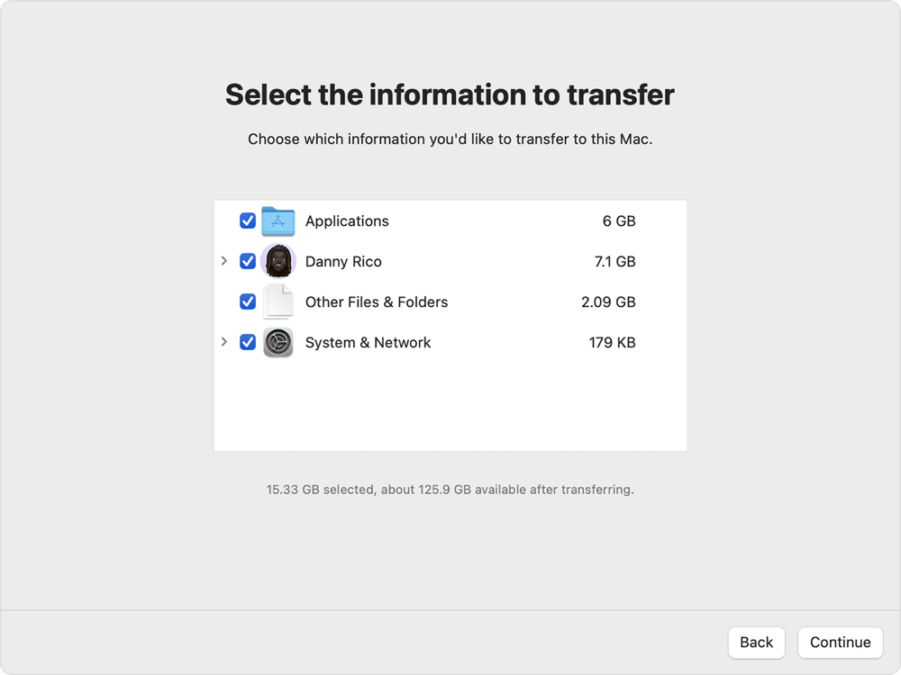transfer data from old Mac to new one