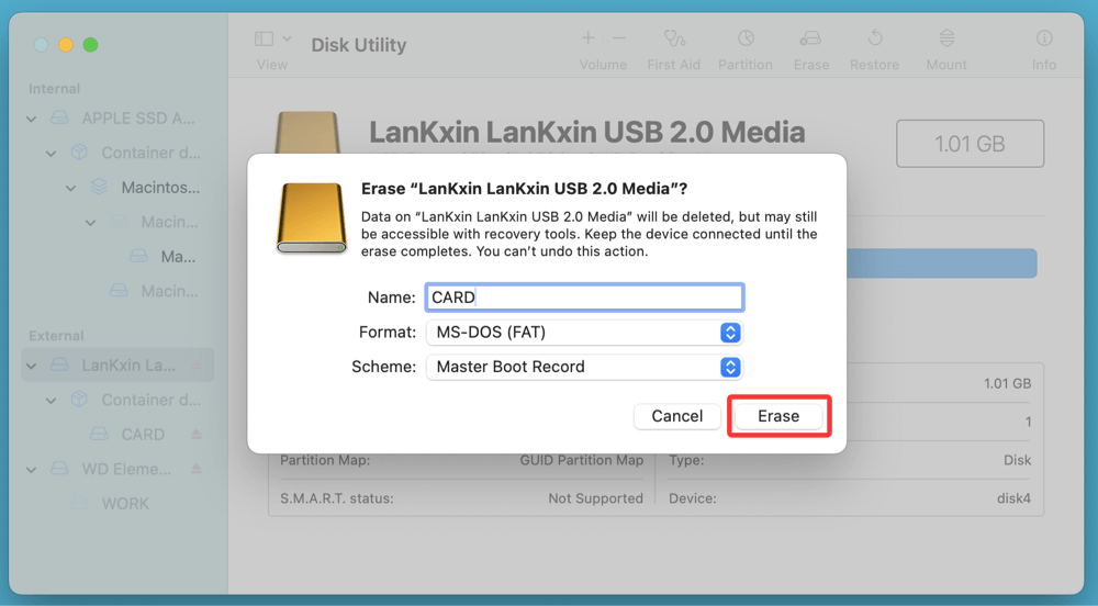 can not format SD card to FAT32 on Mac