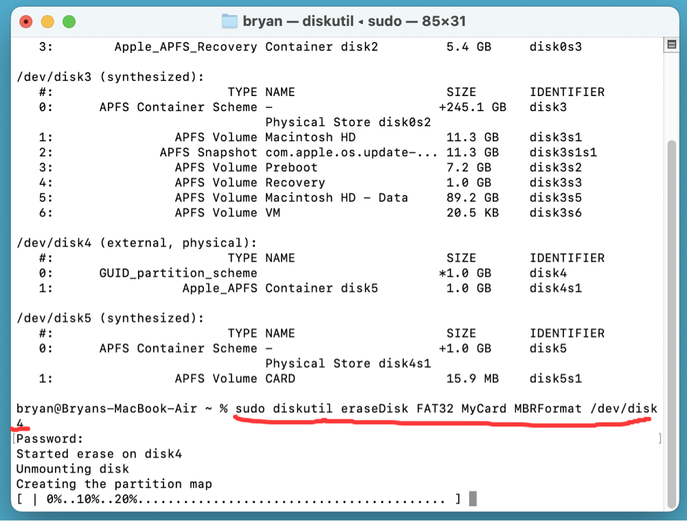 can not format SD card to FAT32 on Mac