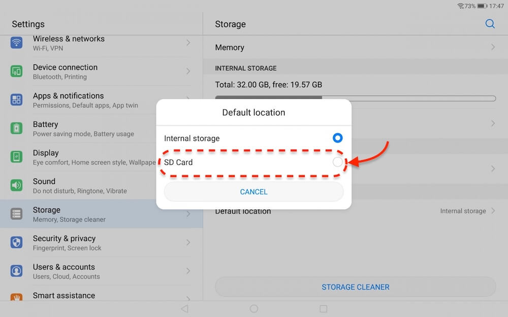 use external storage as primary default storage