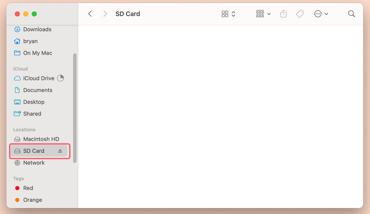 Find the SD Card in Finder