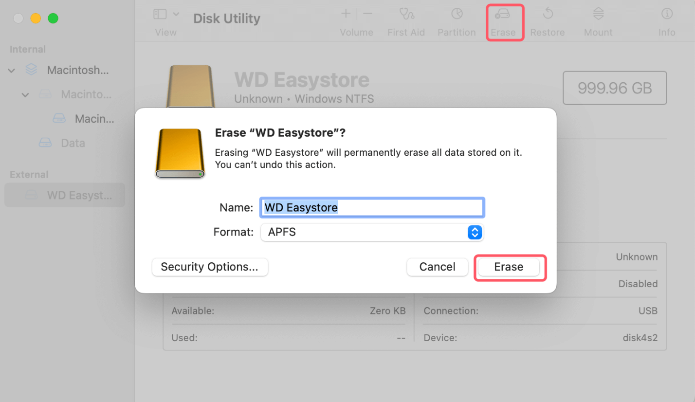 Select the WD Easystore drive