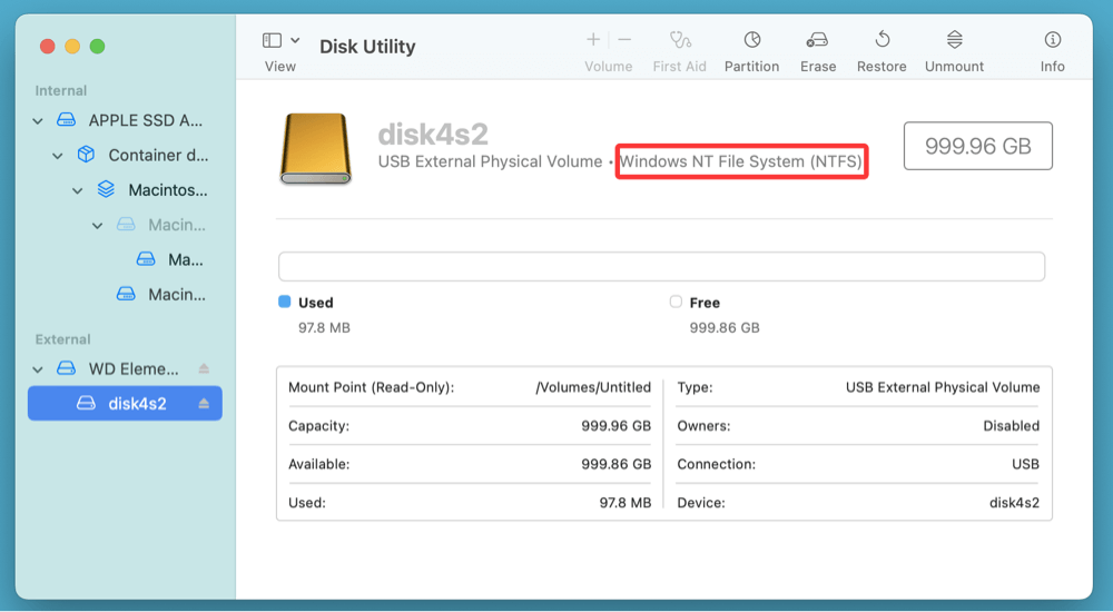 WD Elements not mounting on Mac