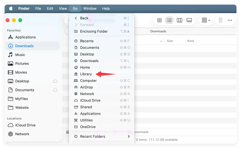 show Library folder in menu