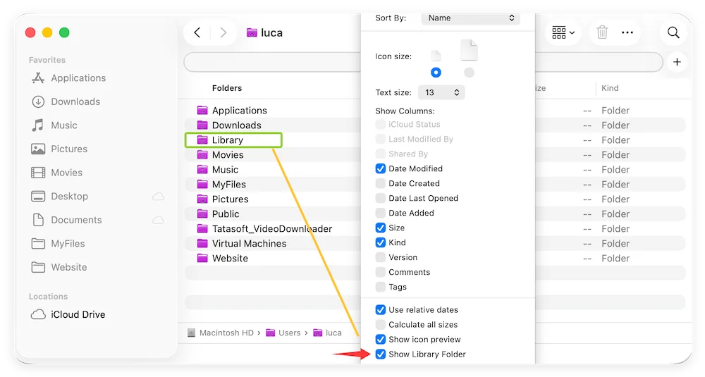 show Library folder in Finder