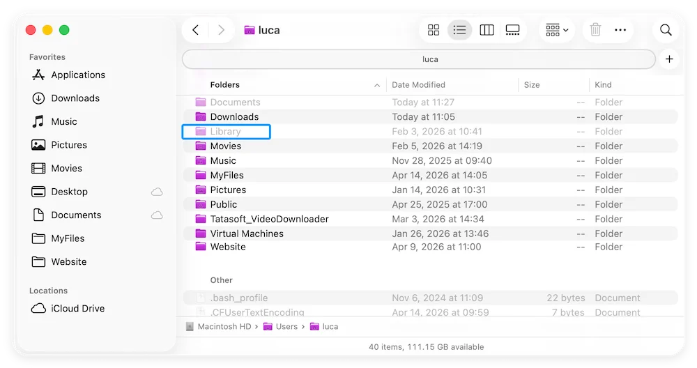 unhide Library folder in Finder