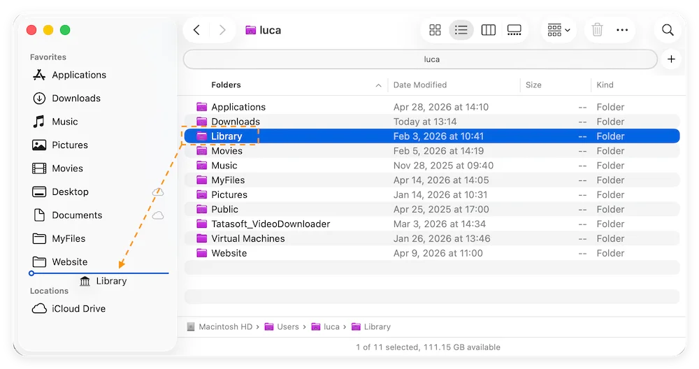 drag Library folder to sliderbar in Finder