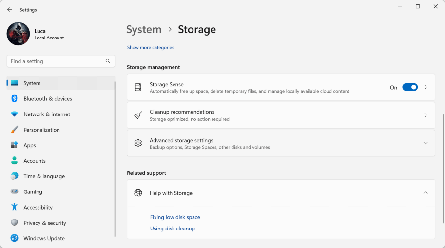 Navigate to Storage Options