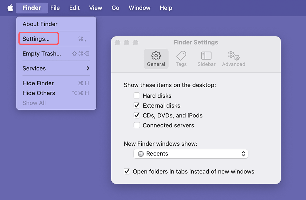 Open Finder Setting
