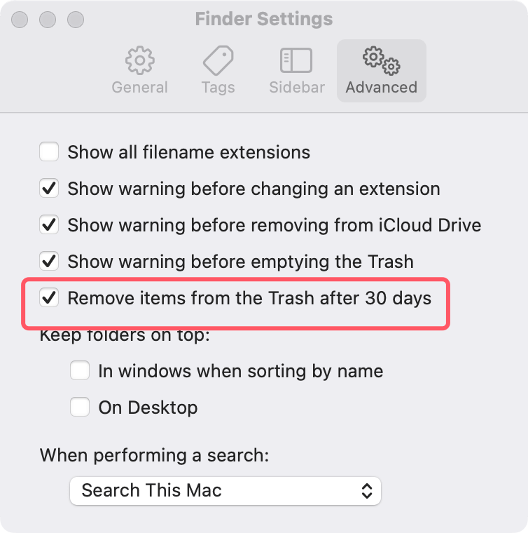Enable Automatic Trash Emptying