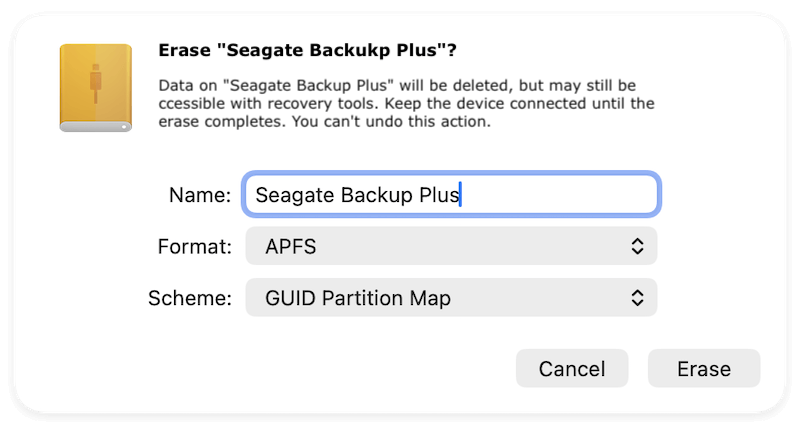 how to wipe Seagate Backup Plus on Mac