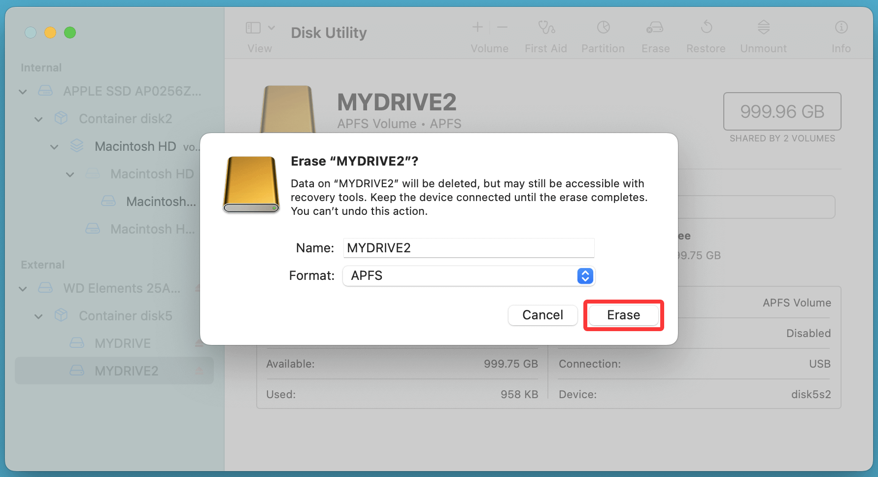 Wiping an APFS volume on Mac