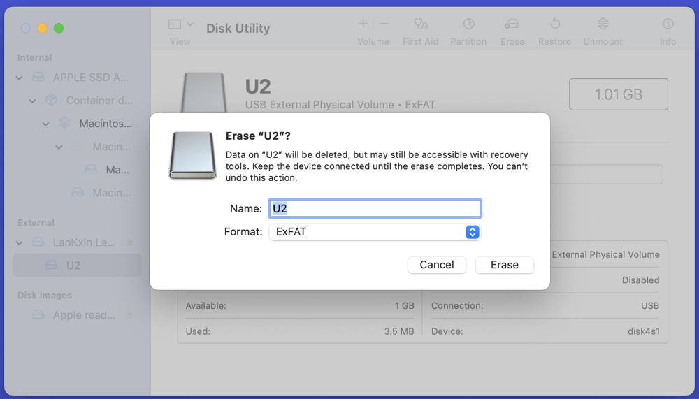 Wiping an exFAT drive
