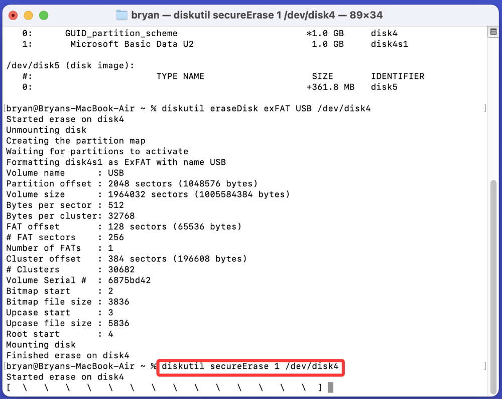 Wiping an exFAT drive