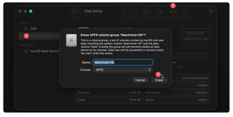 wipe operating system and user data