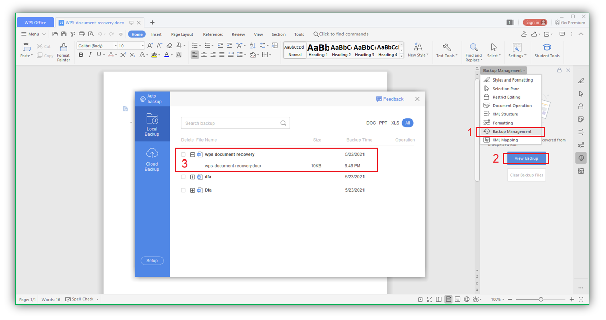 how to recover deleted WPS Office documents