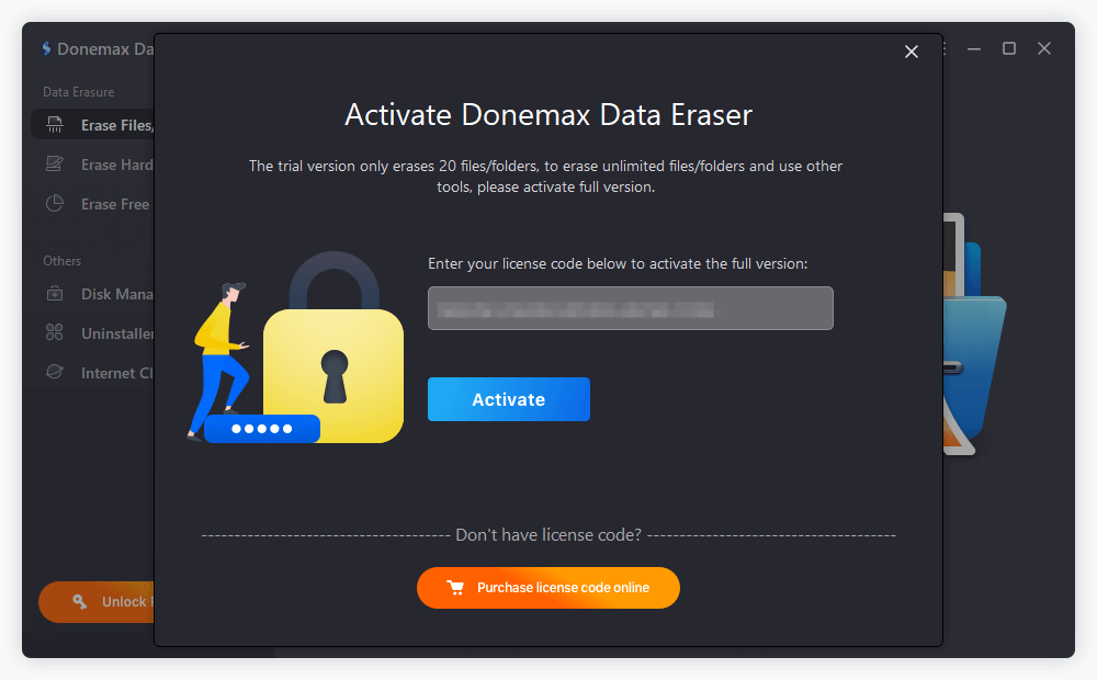 activate Donemax Data Eraser